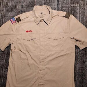 Boy Scouts of America BSA Men's Large Shirt Tan Vented Short Sleeve Outdoor